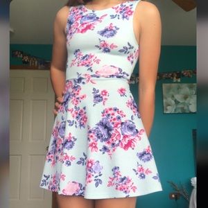 Light Teal Mini Flare Dress With Low Back